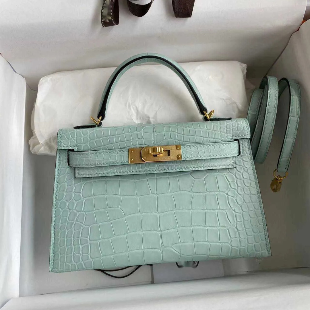 Hermès Kelly 28: Matte Alligator Leather Vert D’eau (reversed Stitches)