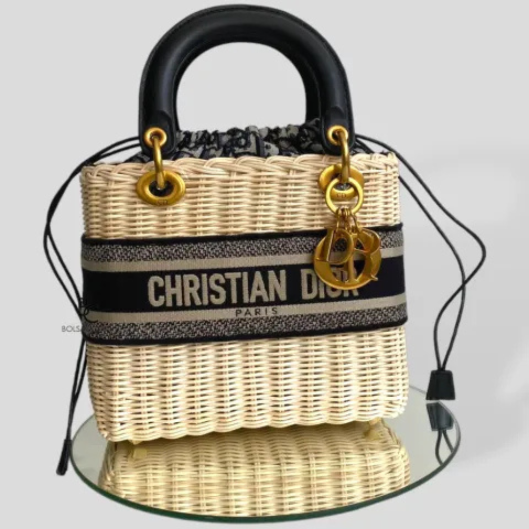 Dior Lady Dior Handbag In Rattan