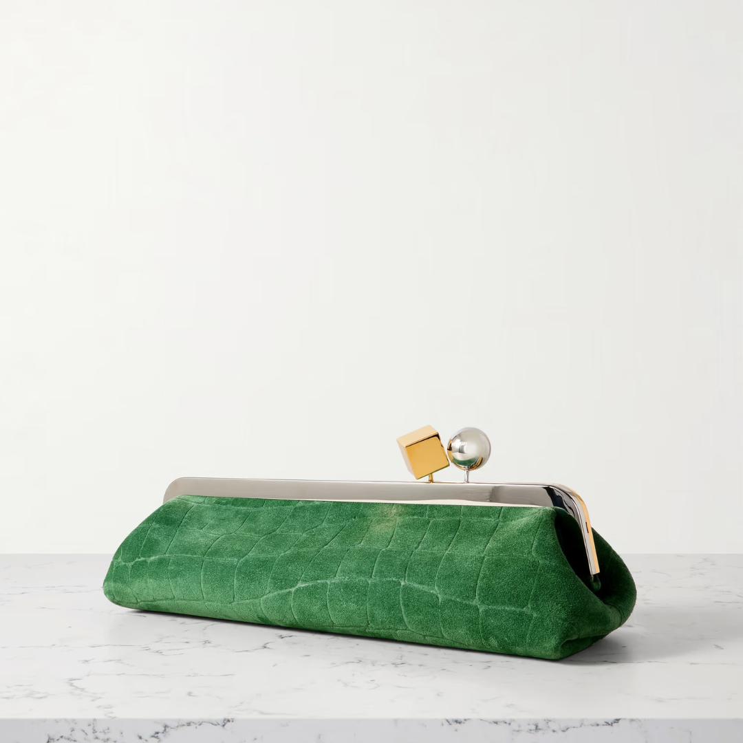 Jacquemus Le Salon Clutch In Suede & Crocodile Embossing