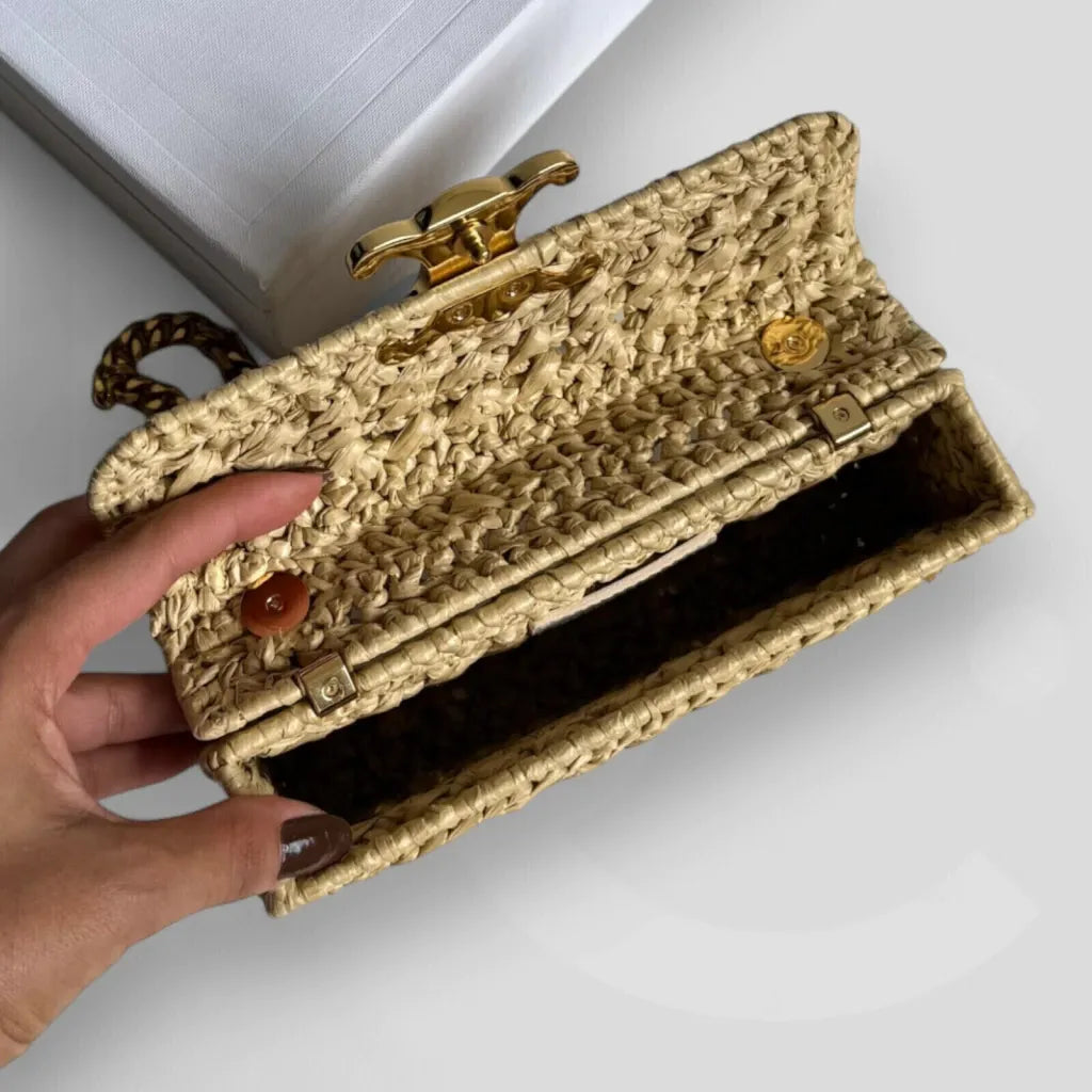 Céline Claude Chain Shoulder Bag In Raffia-effect – Exclusive