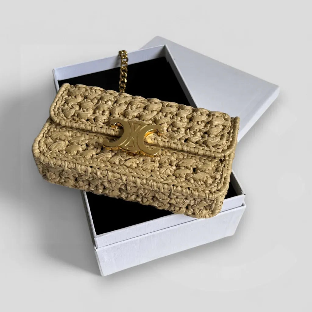 Céline Claude Chain Shoulder Bag In Raffia-effect – Exclusive