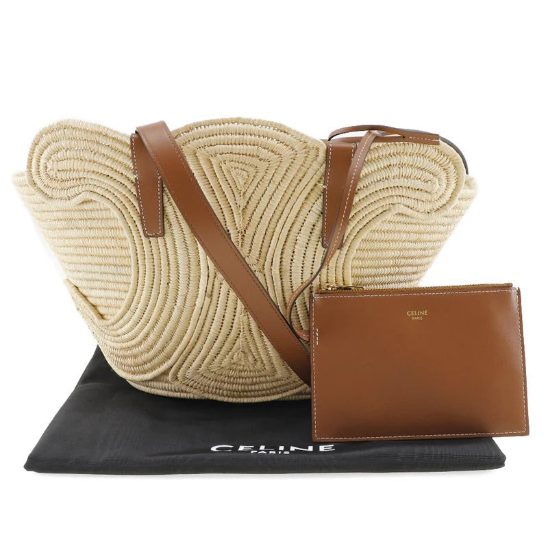 Céline Classic Small Panier Handbag In Raffia & Calf Leather