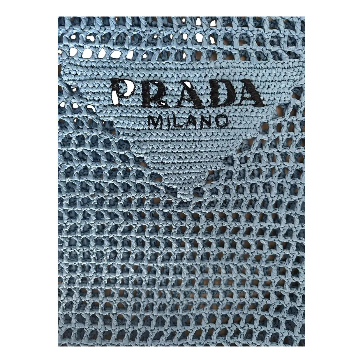 Prada Raffia Bag & Woven Logo In Blue