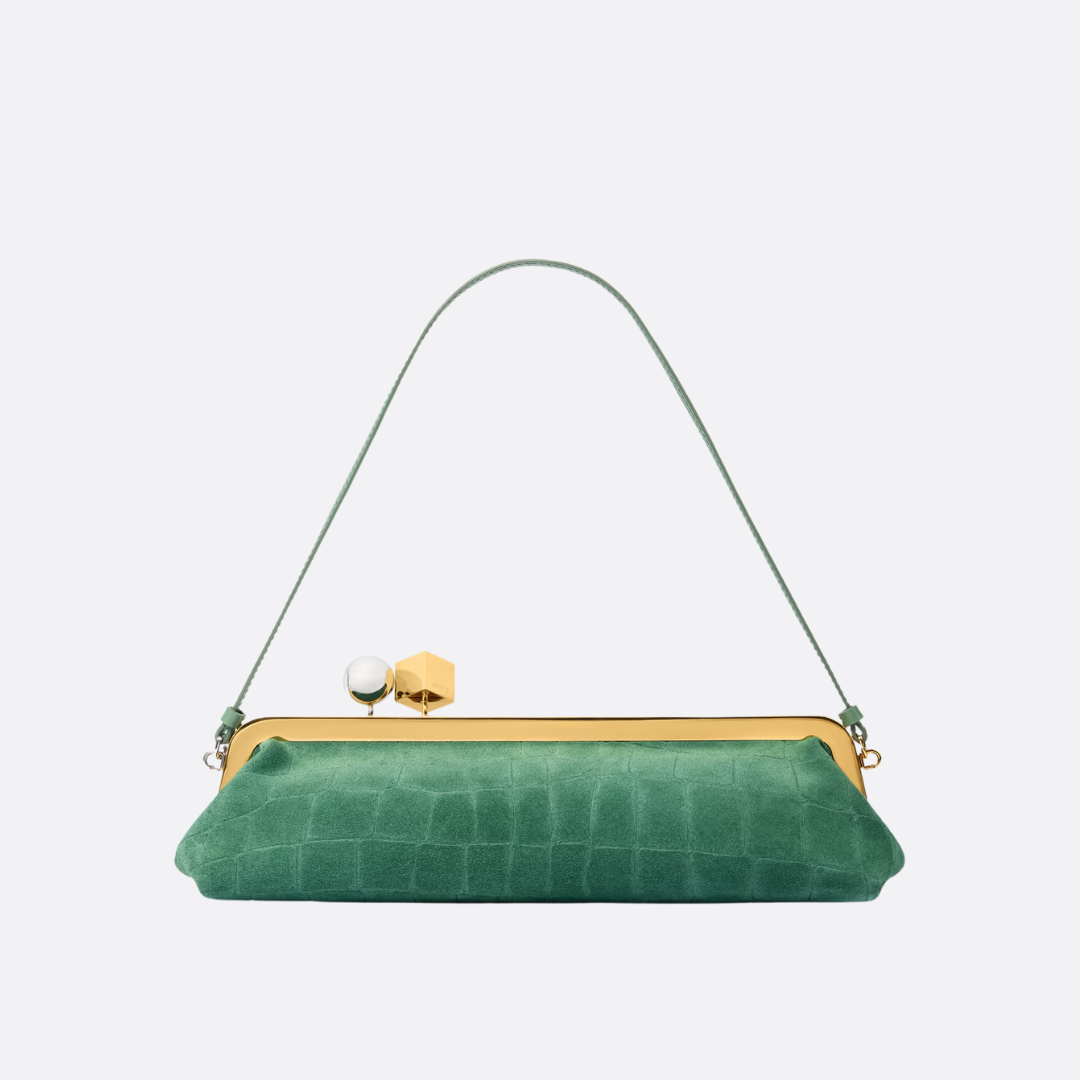 Jacquemus Le Salon Clutch In Suede & Crocodile Embossing