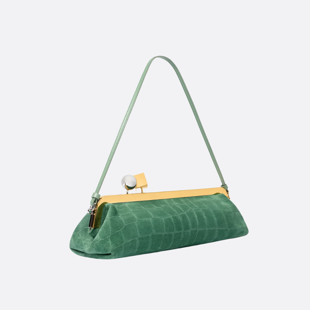 Jacquemus Le Salon Clutch In Suede & Crocodile Embossing