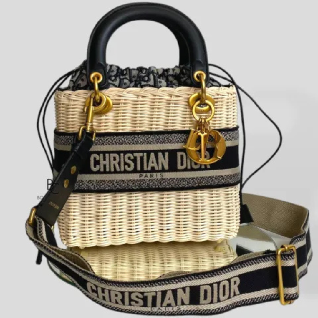 Dior Lady Dior Handbag In Rattan