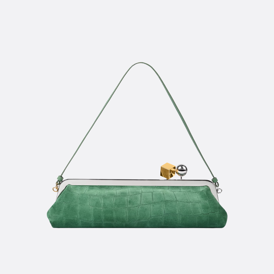 Jacquemus Le Salon Clutch In Suede & Crocodile Embossing