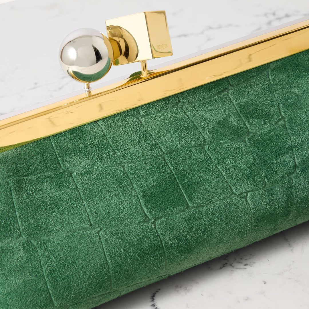 Jacquemus Le Salon Clutch In Suede & Crocodile Embossing