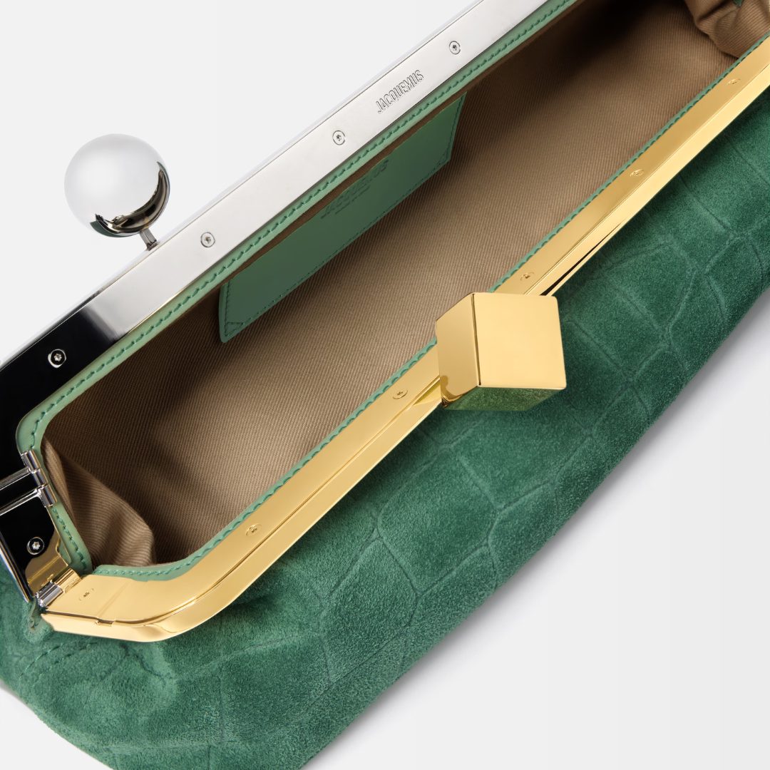 Jacquemus Le Salon Clutch In Suede & Crocodile Embossing