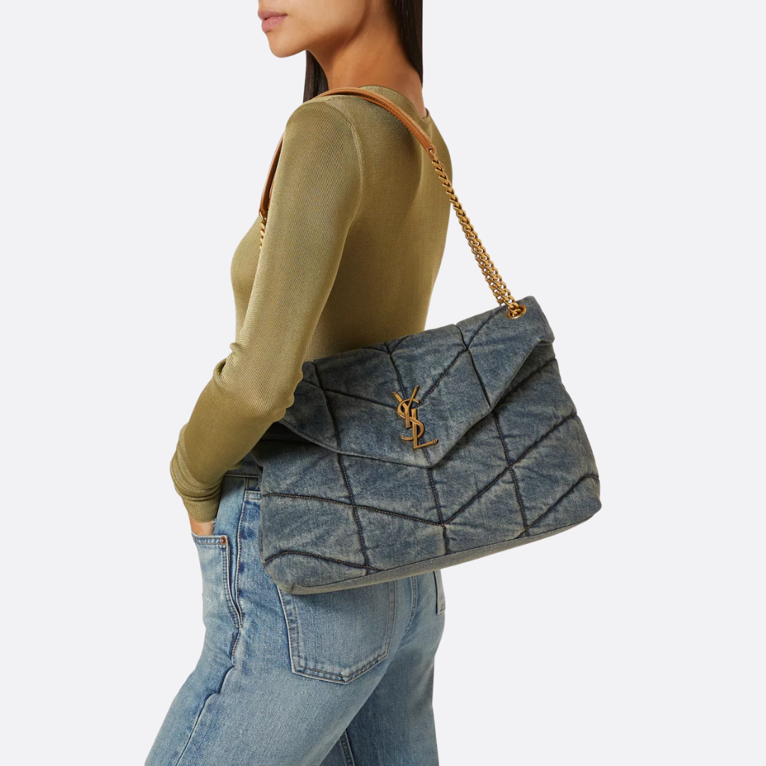 Saint Laurent Loulou Puffer Bag In Quilted Vintage Denim