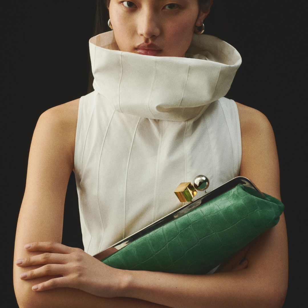 Jacquemus Le Salon Clutch In Suede & Crocodile Embossing