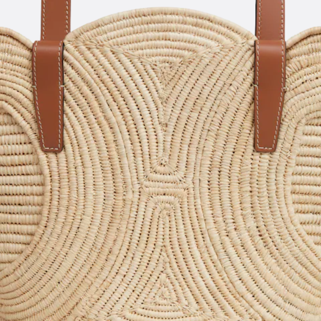 Céline Classic Small Panier Handbag In Raffia & Calf Leather