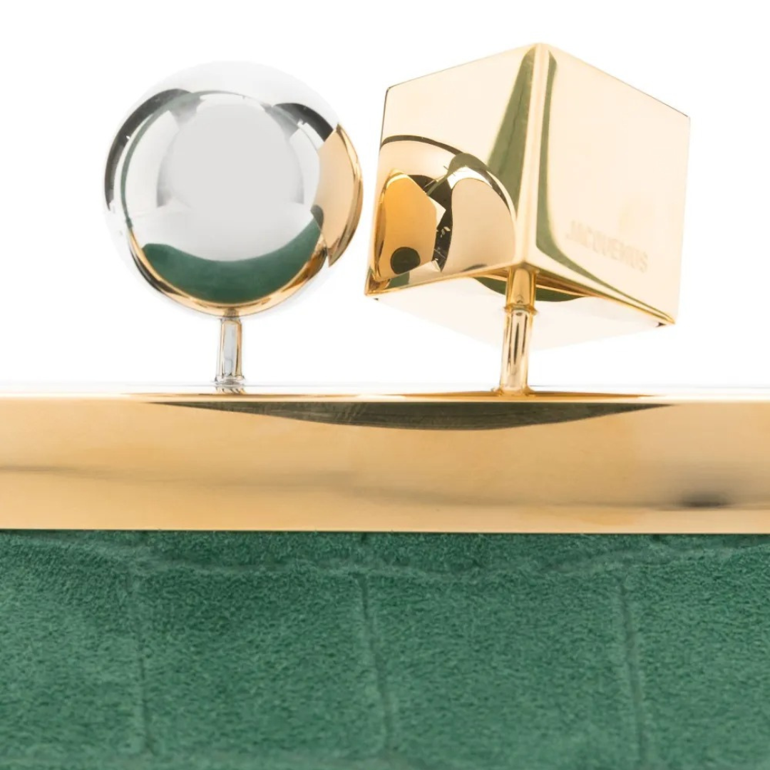 Jacquemus Le Salon Clutch In Suede & Crocodile Embossing