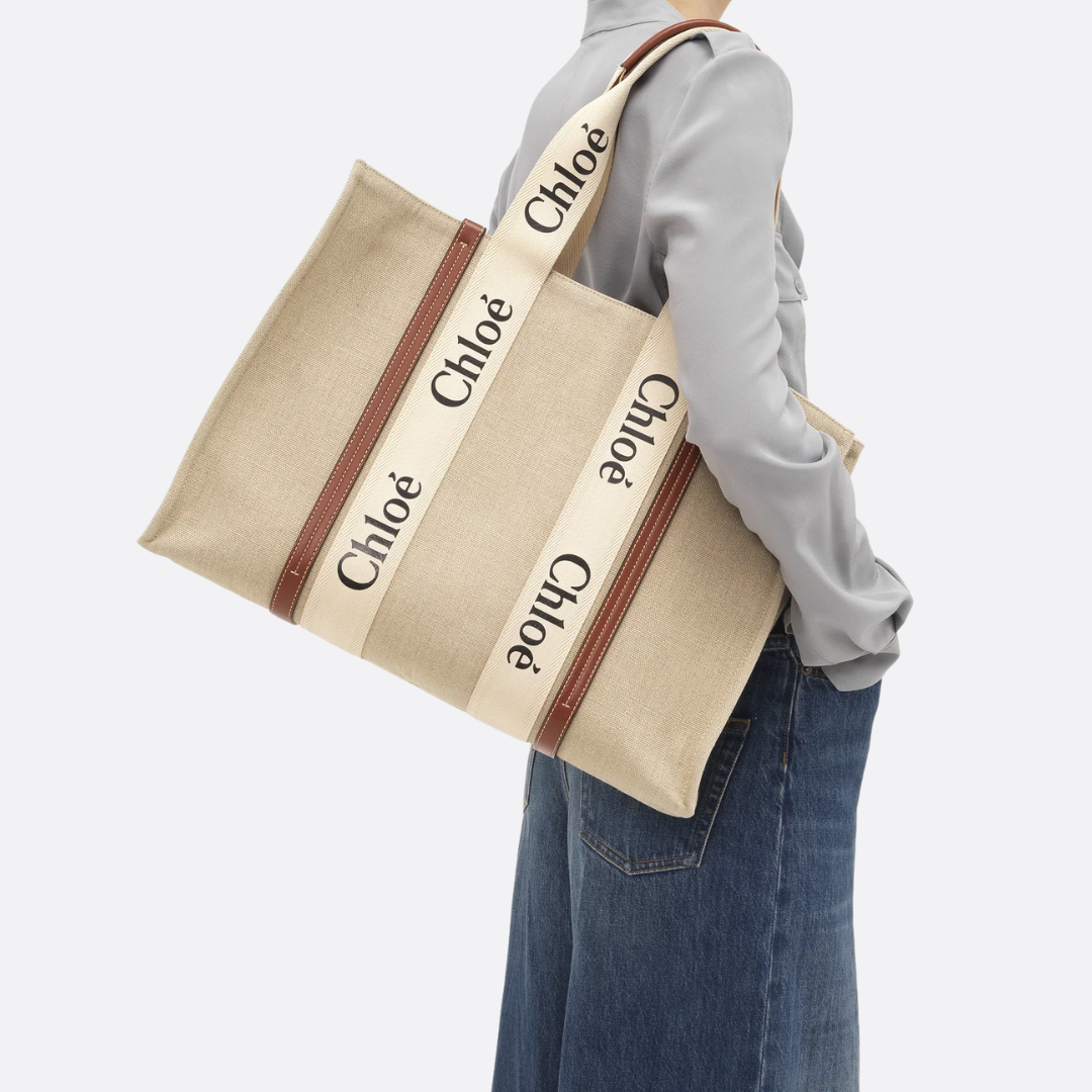Chloé Woody Tote Bag In Linen