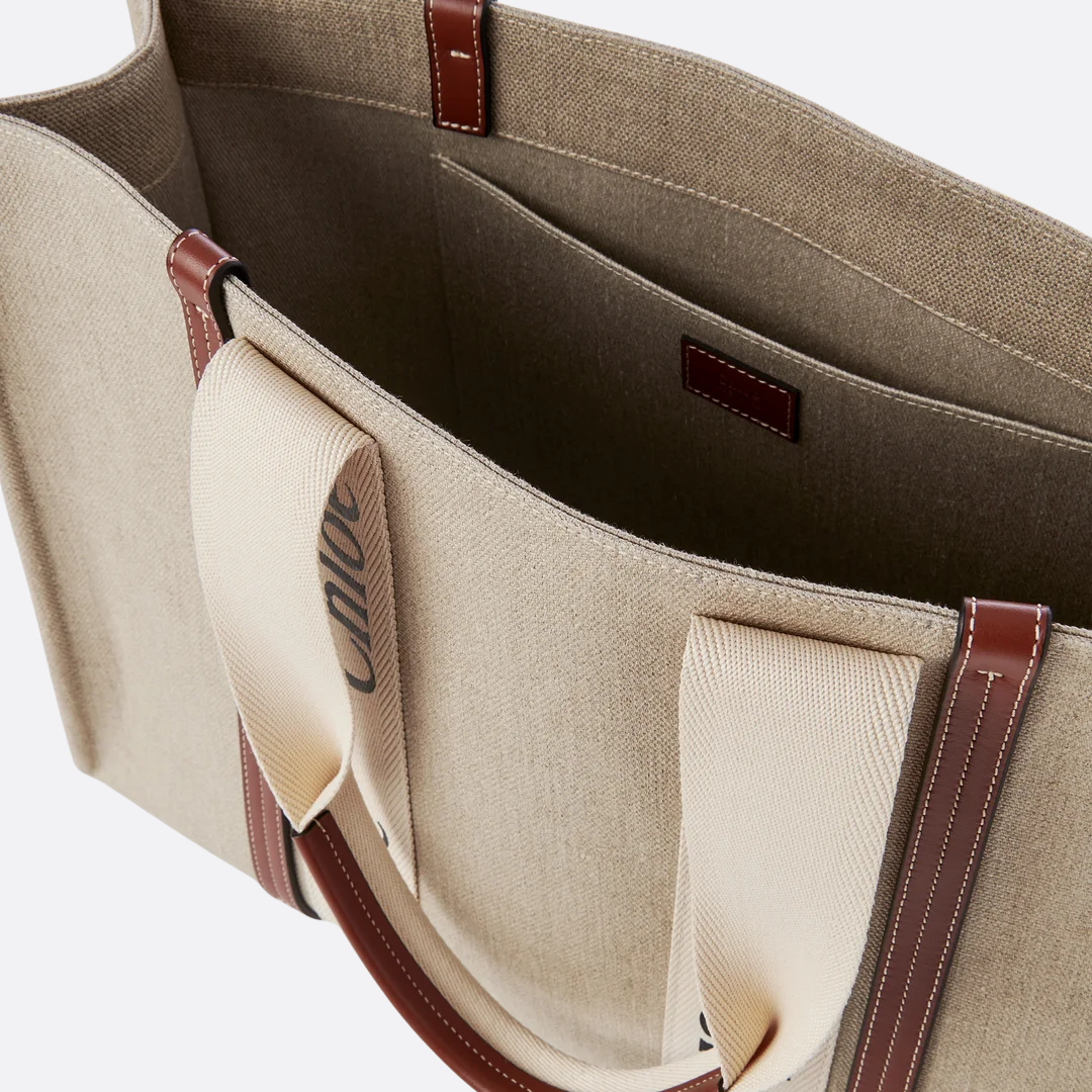 Chloé Woody Tote Bag In Linen
