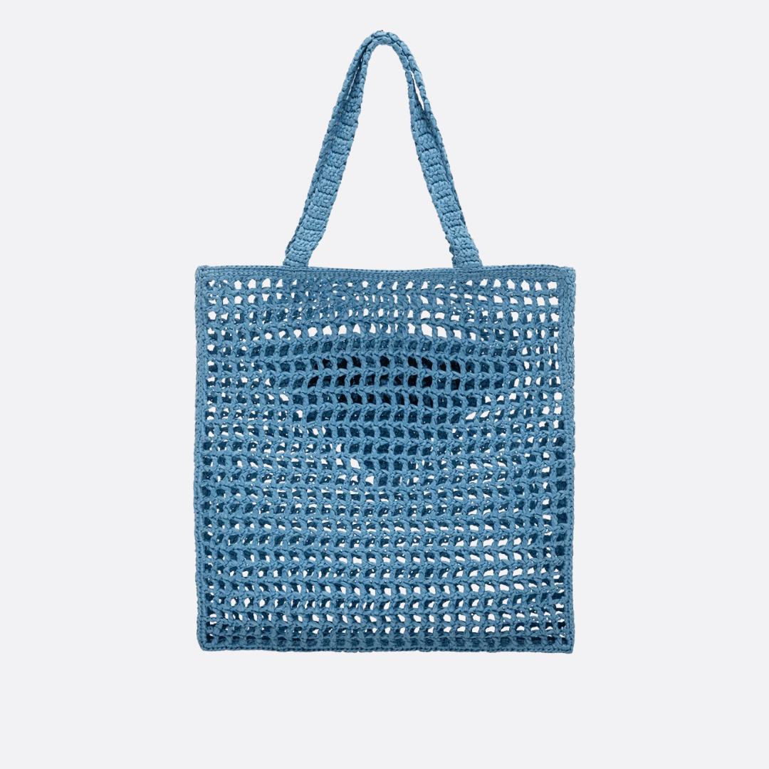 Prada Raffia Bag & Woven Logo In Blue
