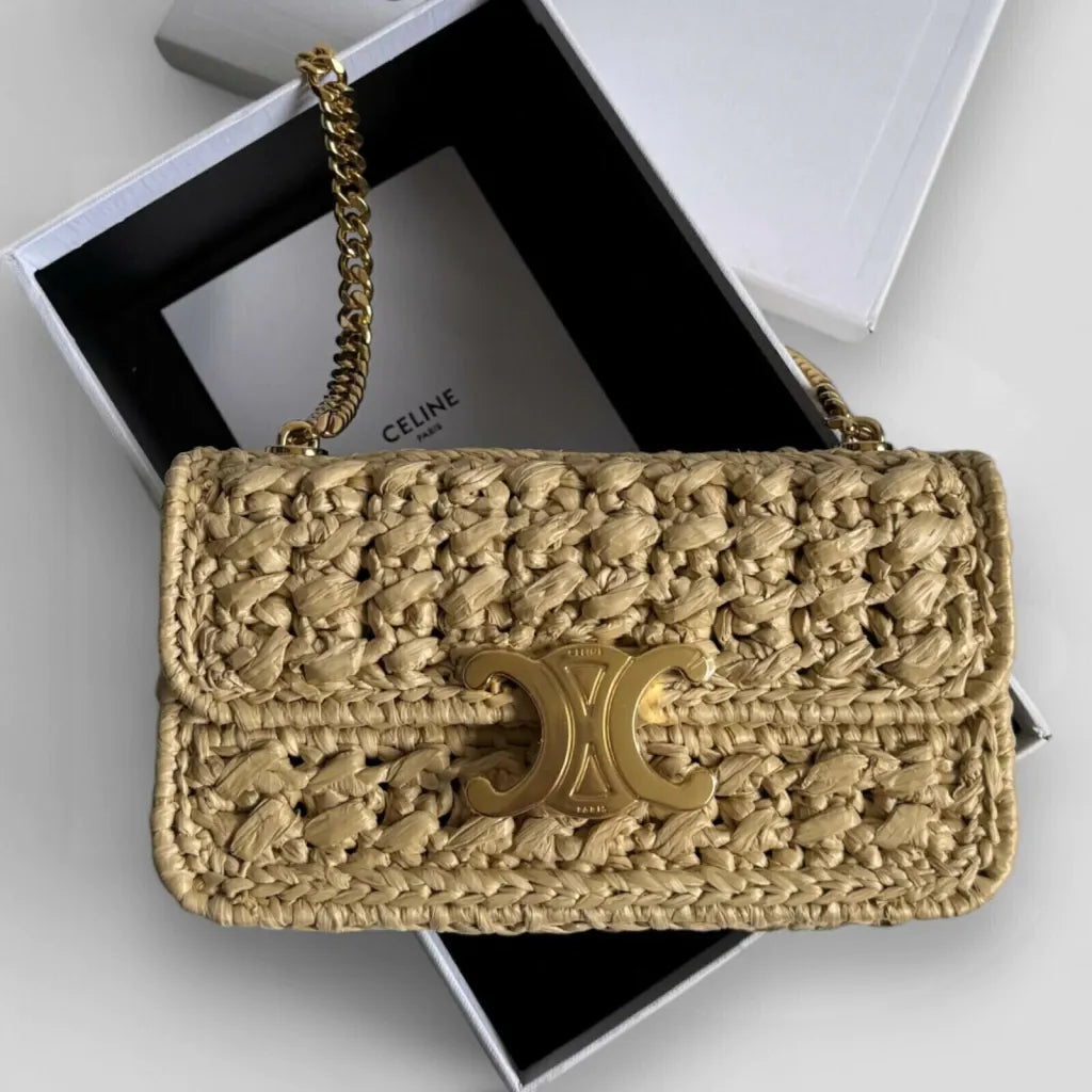 Céline Claude Chain Shoulder Bag In Raffia-effect – Exclusive