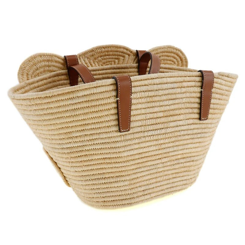 Céline Classic Small Panier Handbag In Raffia & Calf Leather