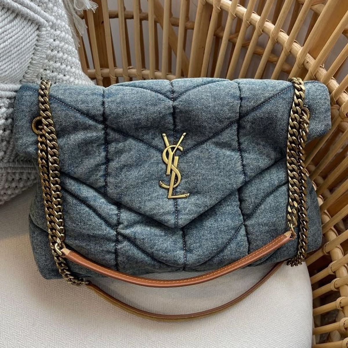Saint Laurent Loulou Puffer Bag In Quilted Vintage Denim