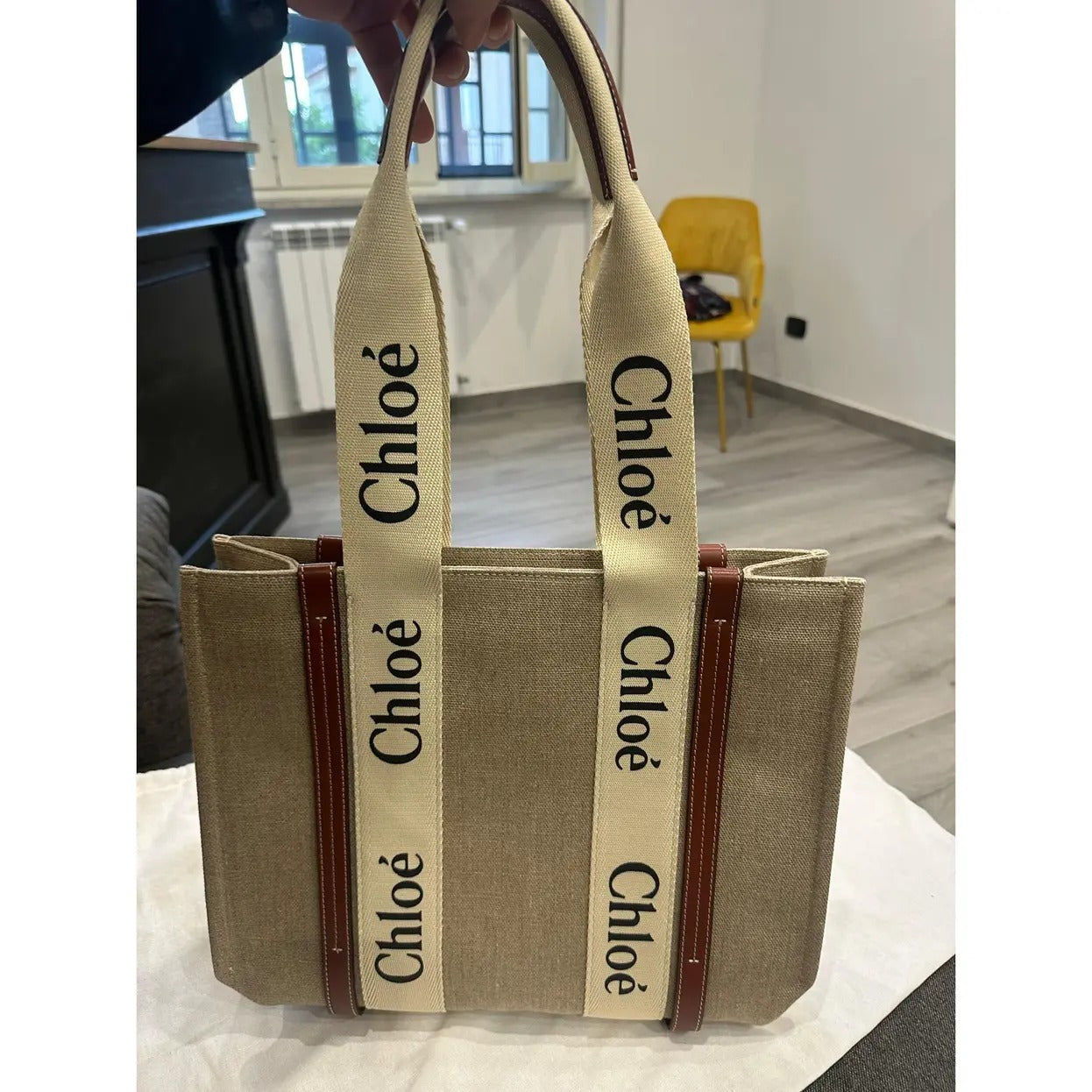 Chloé Woody Tote Bag In Linen
