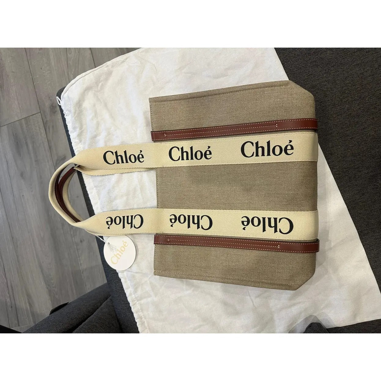 Chloé Woody Tote Bag In Linen