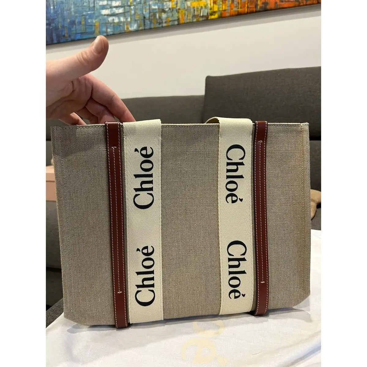 Chloé Woody Tote Bag In Linen