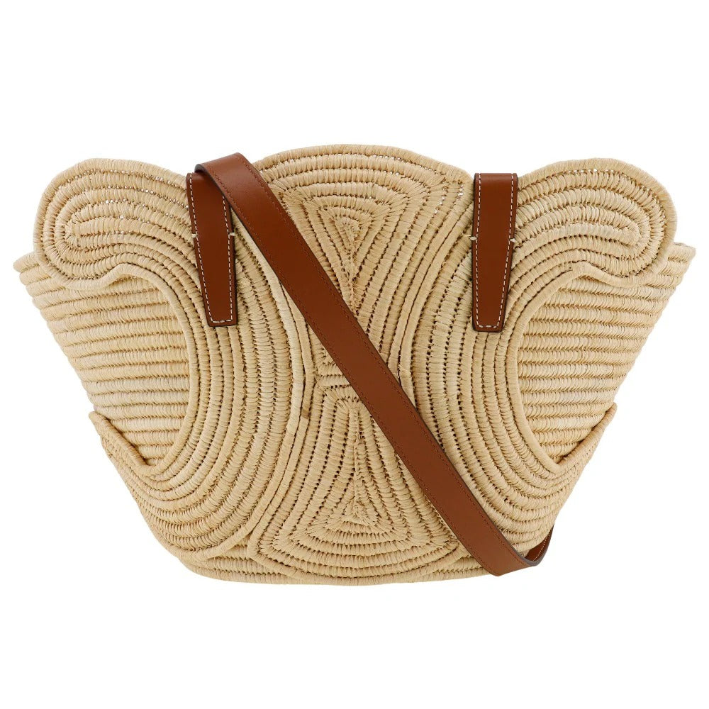 Céline Classic Small Panier Handbag In Raffia & Calf Leather